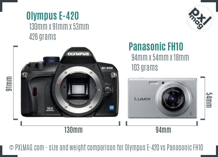 Olympus E-420 vs Panasonic FH10 size comparison