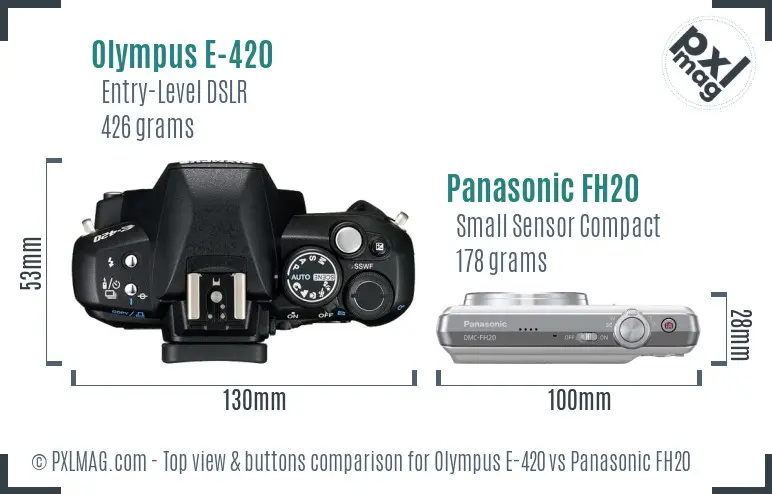 Olympus E-420 vs Panasonic FH20 top view buttons comparison
