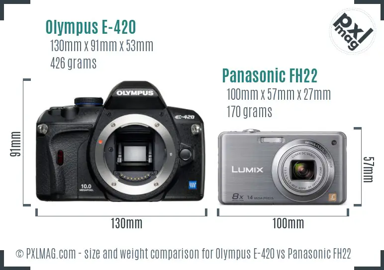Olympus E-420 vs Panasonic FH22 size comparison