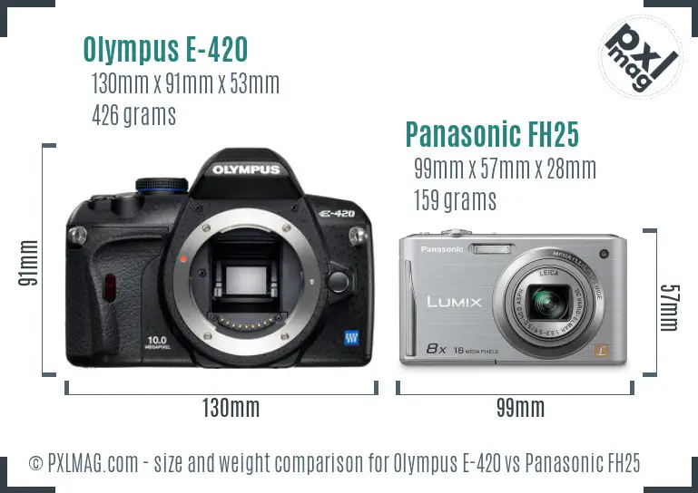Olympus E-420 vs Panasonic FH25 size comparison
