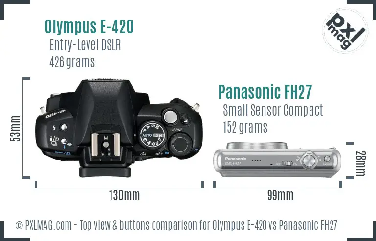 Olympus E-420 vs Panasonic FH27 top view buttons comparison