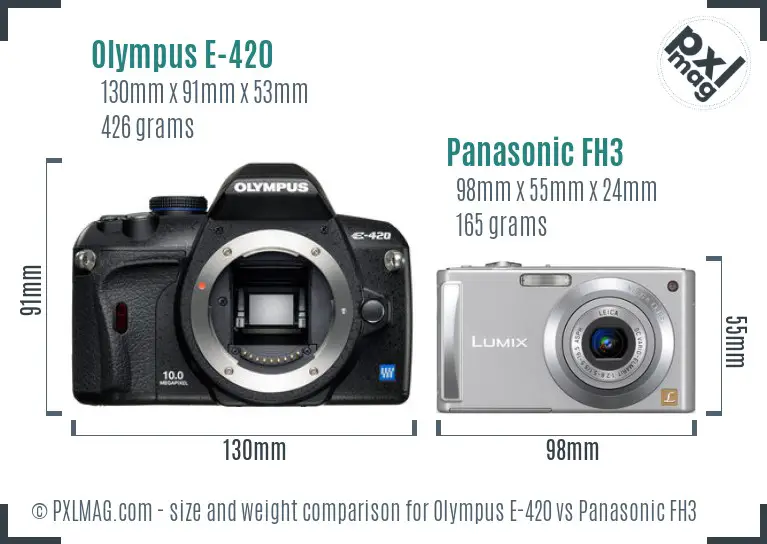 Olympus E-420 vs Panasonic FH3 size comparison