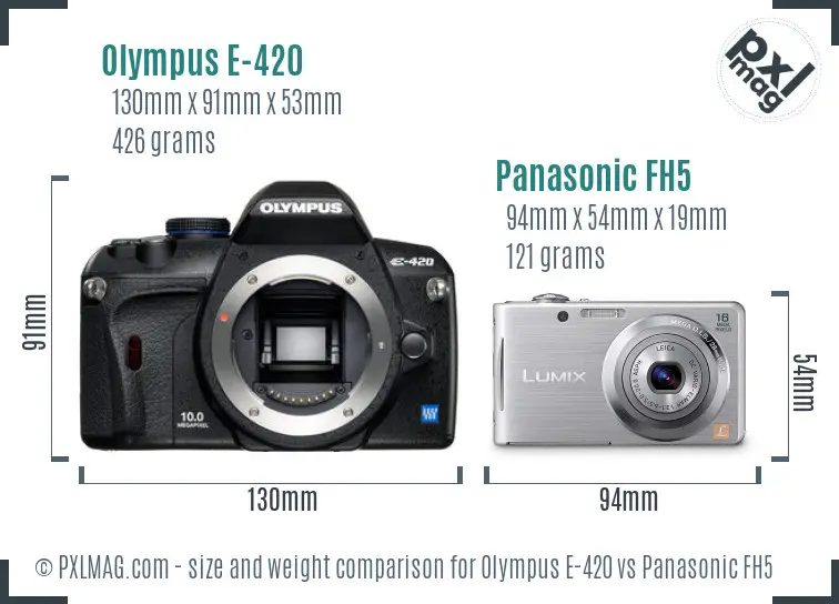Olympus E-420 vs Panasonic FH5 size comparison