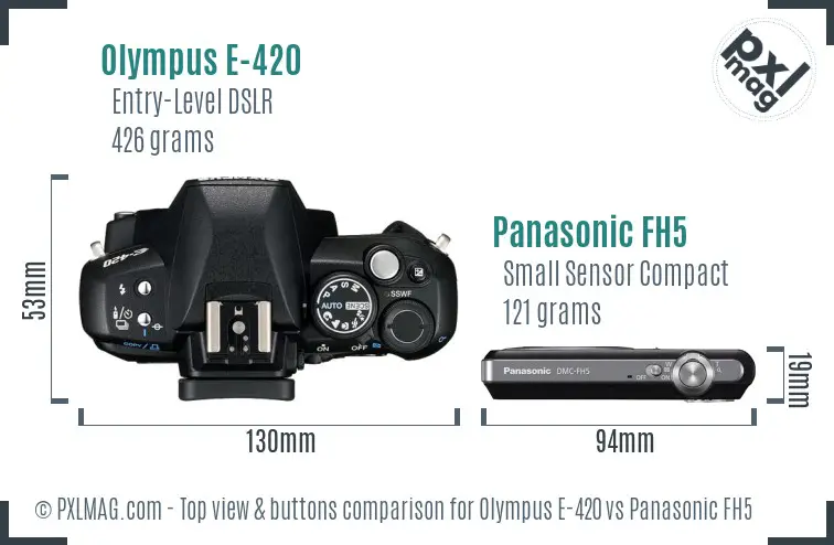 Olympus E-420 vs Panasonic FH5 top view buttons comparison