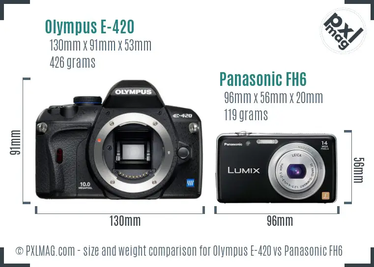 Olympus E-420 vs Panasonic FH6 size comparison