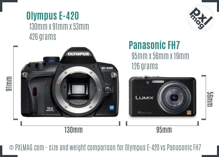 Olympus E-420 vs Panasonic FH7 size comparison