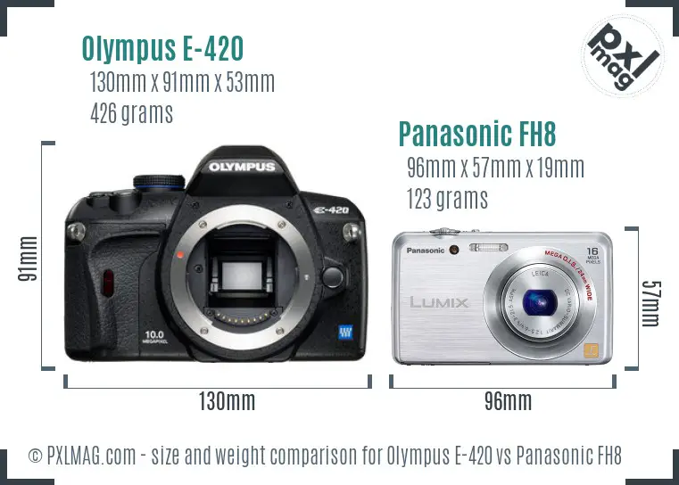 Olympus E-420 vs Panasonic FH8 size comparison