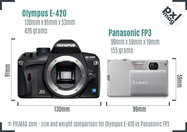 Olympus E-420 vs Panasonic FP3 size comparison