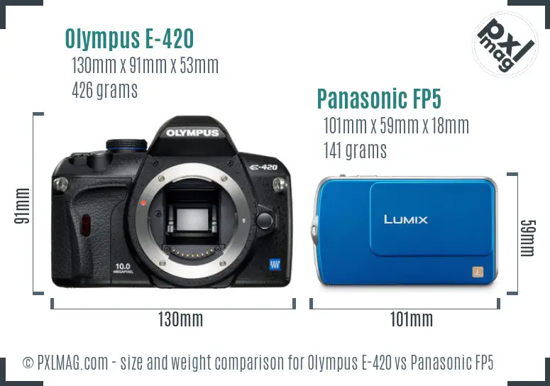 Olympus E-420 vs Panasonic FP5 size comparison