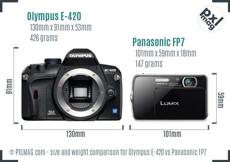Olympus E-420 vs Panasonic FP7 size comparison