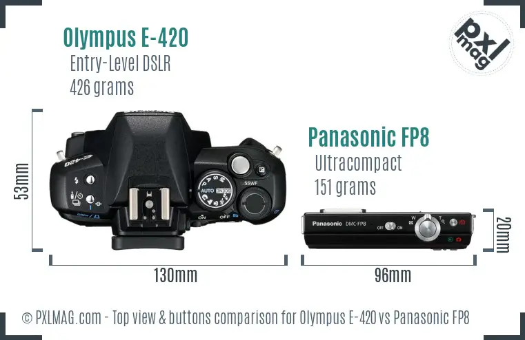 Olympus E-420 vs Panasonic FP8 top view buttons comparison