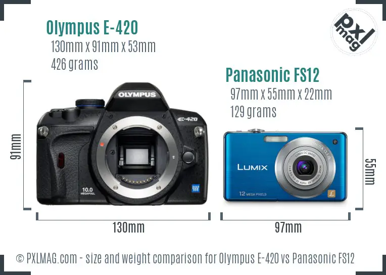 Olympus E-420 vs Panasonic FS12 size comparison