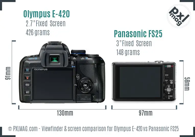 Olympus E-420 vs Panasonic FS25 Screen and Viewfinder comparison