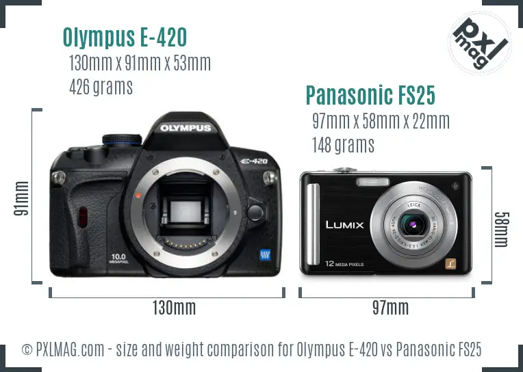 Olympus E-420 vs Panasonic FS25 size comparison