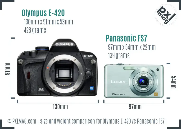 Olympus E-420 vs Panasonic FS7 size comparison