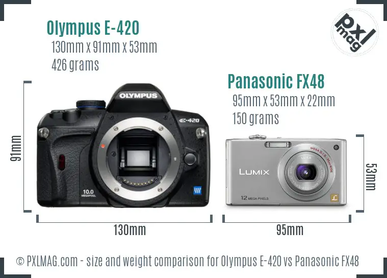 Olympus E-420 vs Panasonic FX48 size comparison