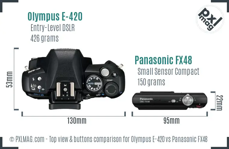 Olympus E-420 vs Panasonic FX48 top view buttons comparison