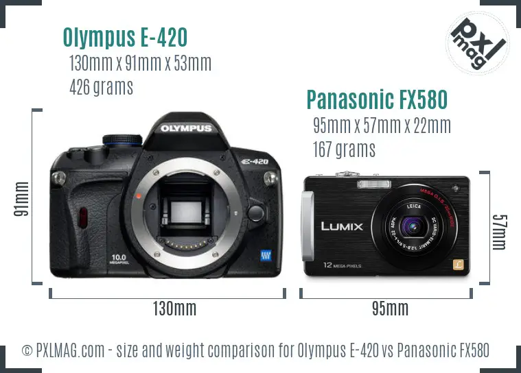 Olympus E-420 vs Panasonic FX580 size comparison