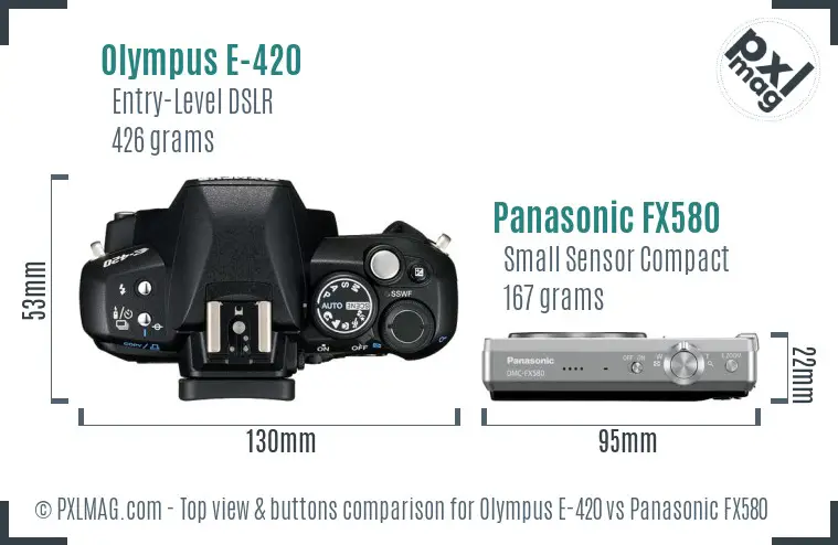 Olympus E-420 vs Panasonic FX580 top view buttons comparison