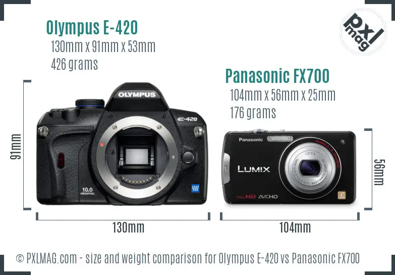 Olympus E-420 vs Panasonic FX700 size comparison