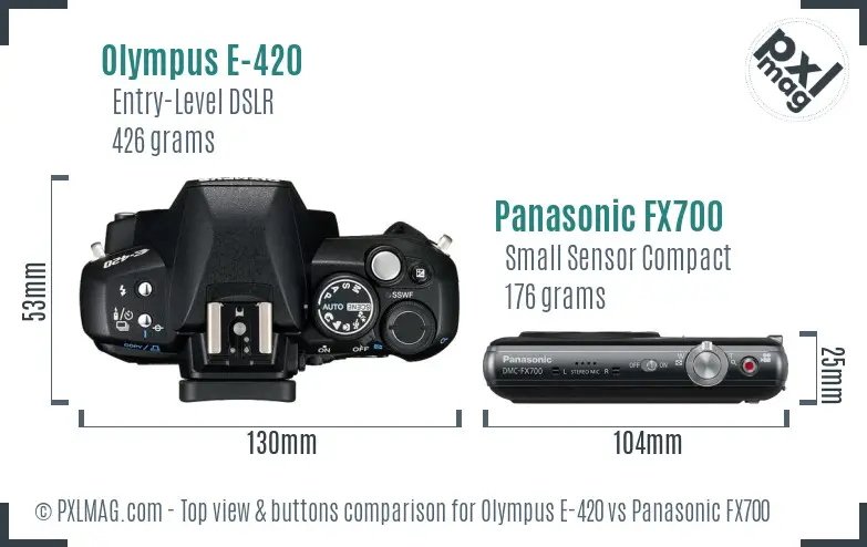 Olympus E-420 vs Panasonic FX700 top view buttons comparison