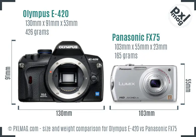 Olympus E-420 vs Panasonic FX75 size comparison
