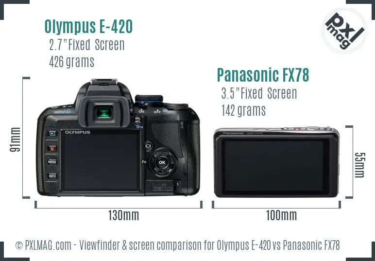 Olympus E-420 vs Panasonic FX78 Screen and Viewfinder comparison