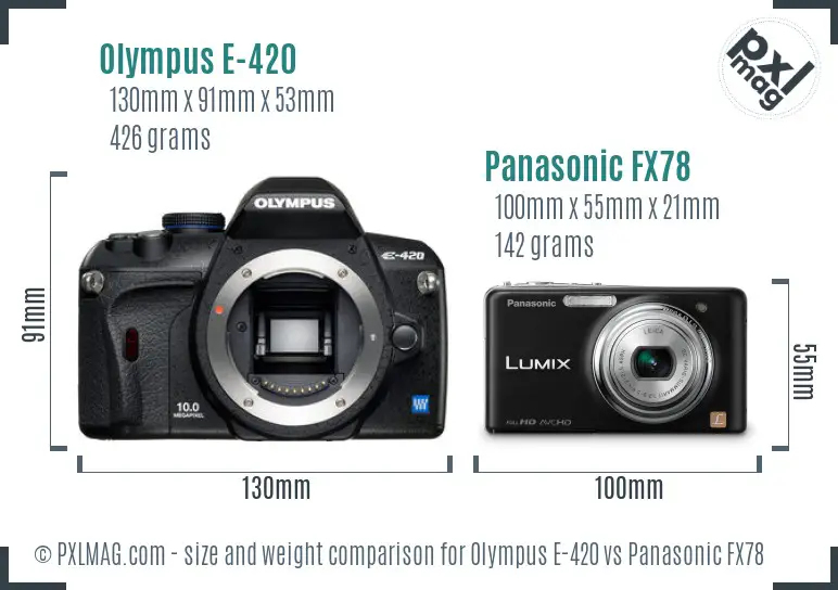 Olympus E-420 vs Panasonic FX78 size comparison