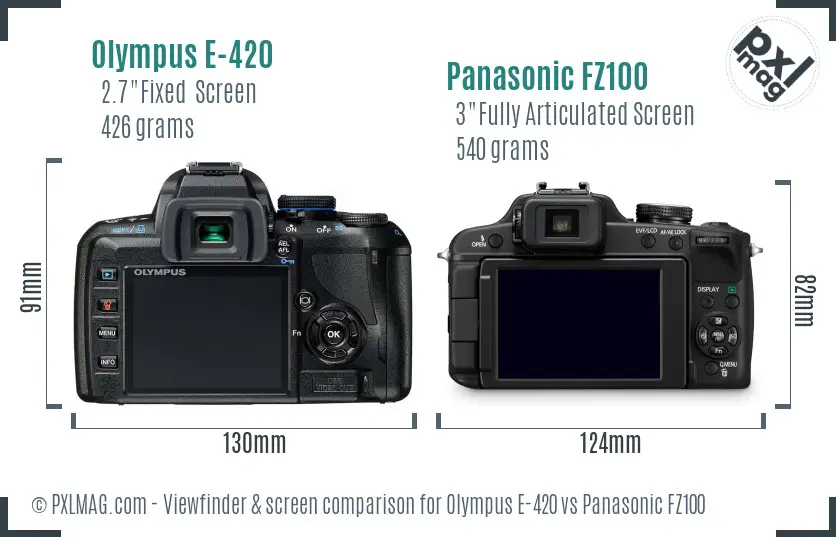 Olympus E-420 vs Panasonic FZ100 Screen and Viewfinder comparison