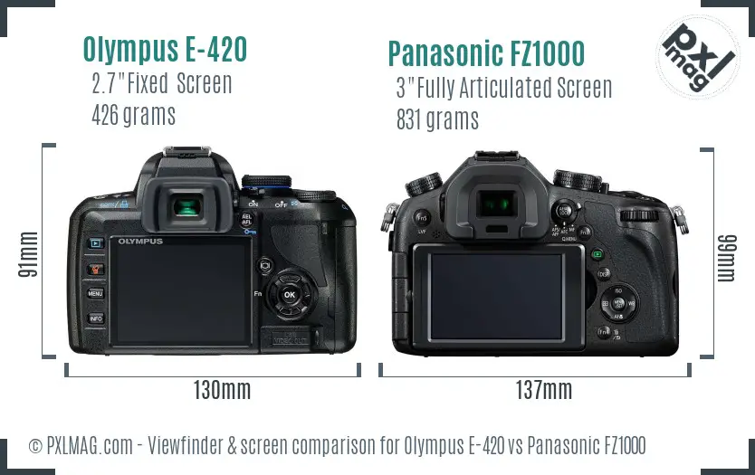 Olympus E-420 vs Panasonic FZ1000 Screen and Viewfinder comparison