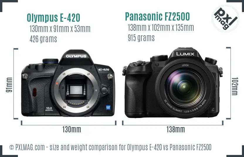 Olympus E-420 vs Panasonic FZ2500 size comparison