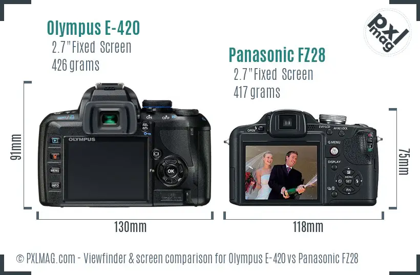 Olympus E-420 vs Panasonic FZ28 Screen and Viewfinder comparison