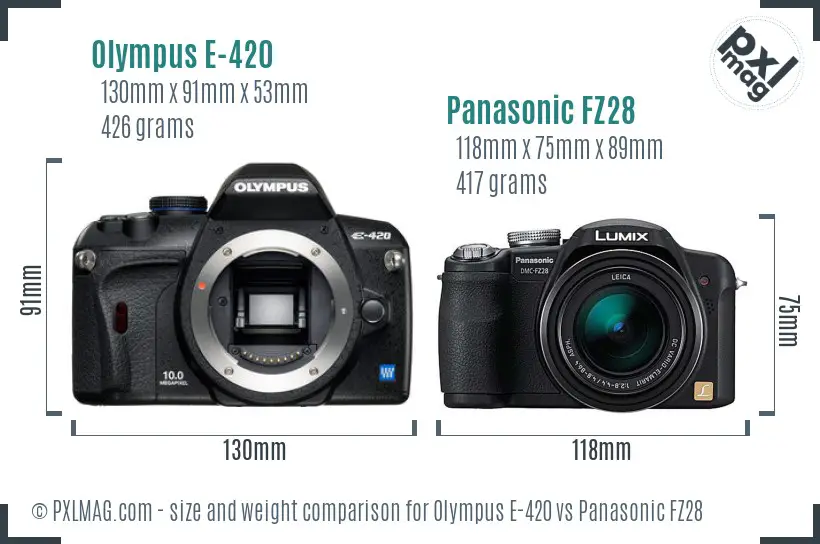 Olympus E-420 vs Panasonic FZ28 size comparison