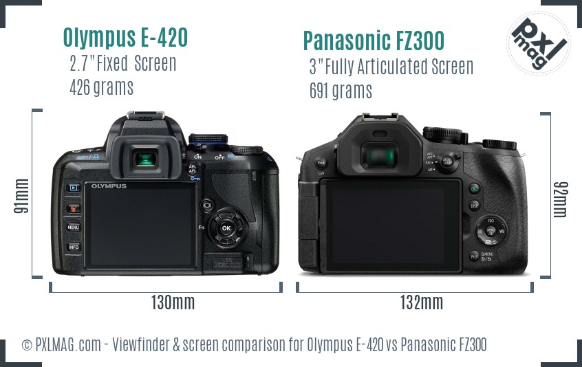 Olympus E-420 vs Panasonic FZ300 Screen and Viewfinder comparison