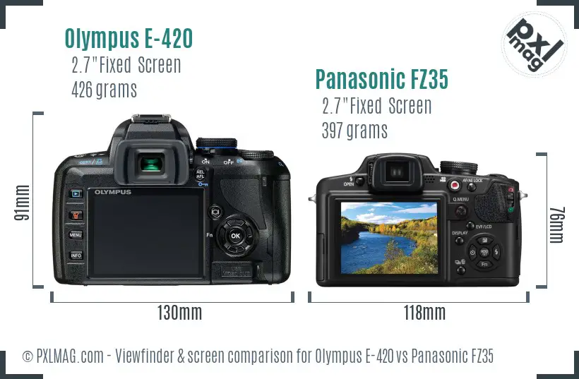 Olympus E-420 vs Panasonic FZ35 Screen and Viewfinder comparison