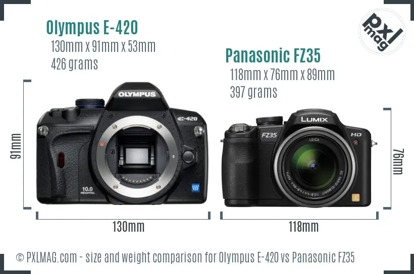Olympus E-420 vs Panasonic FZ35 size comparison