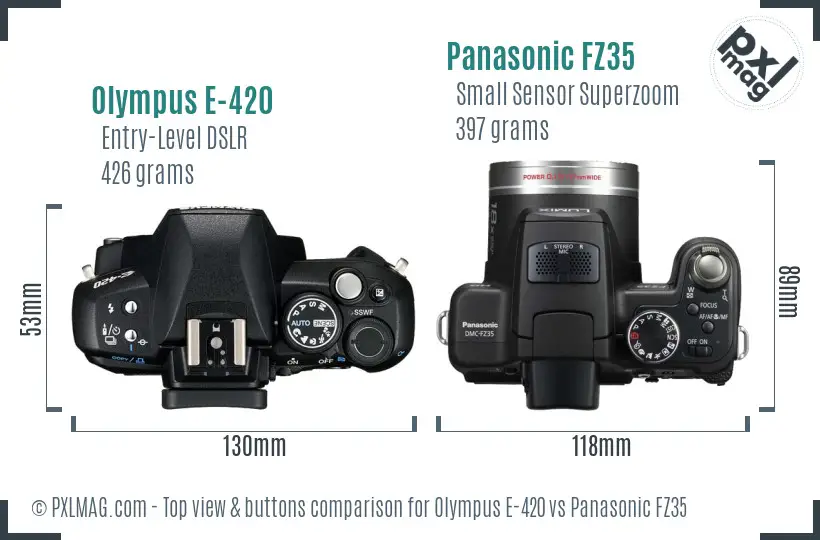 Olympus E-420 vs Panasonic FZ35 top view buttons comparison