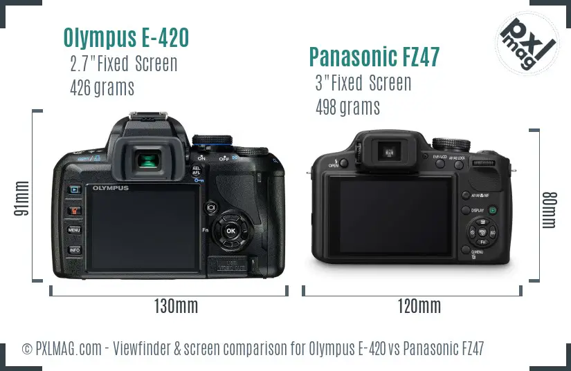Olympus E-420 vs Panasonic FZ47 Screen and Viewfinder comparison