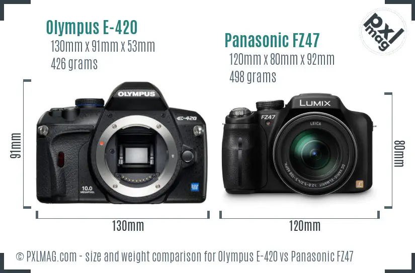 Olympus E-420 vs Panasonic FZ47 size comparison