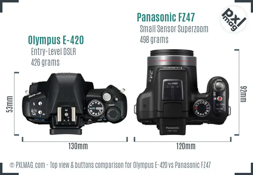 Olympus E-420 vs Panasonic FZ47 top view buttons comparison