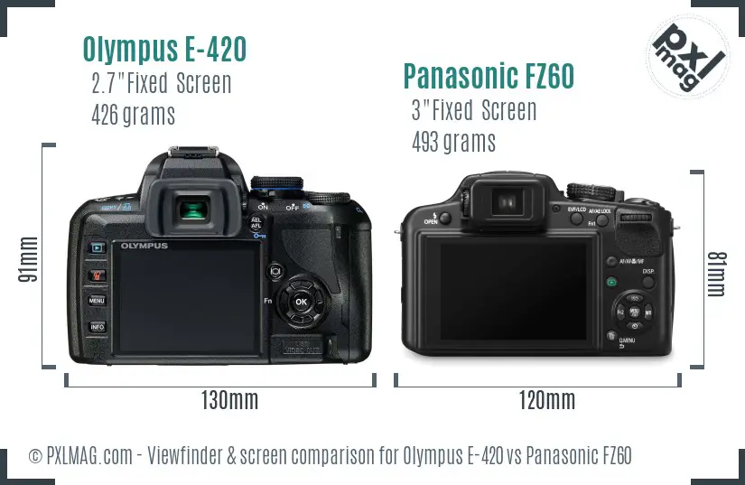 Olympus E-420 vs Panasonic FZ60 Screen and Viewfinder comparison