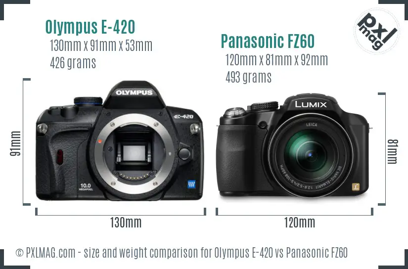 Olympus E-420 vs Panasonic FZ60 size comparison