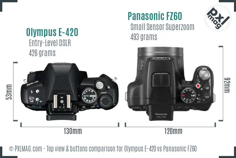 Olympus E-420 vs Panasonic FZ60 top view buttons comparison