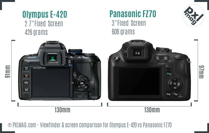 Olympus E-420 vs Panasonic FZ70 Screen and Viewfinder comparison