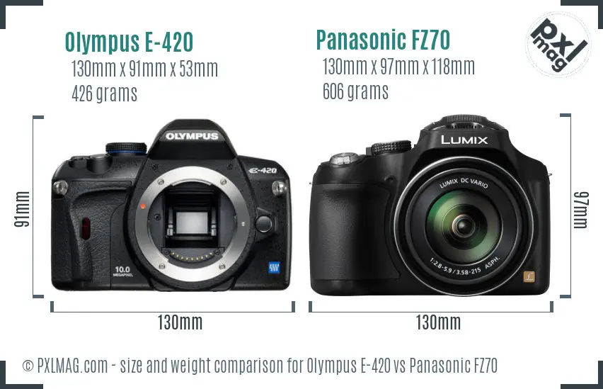 Olympus E-420 vs Panasonic FZ70 size comparison