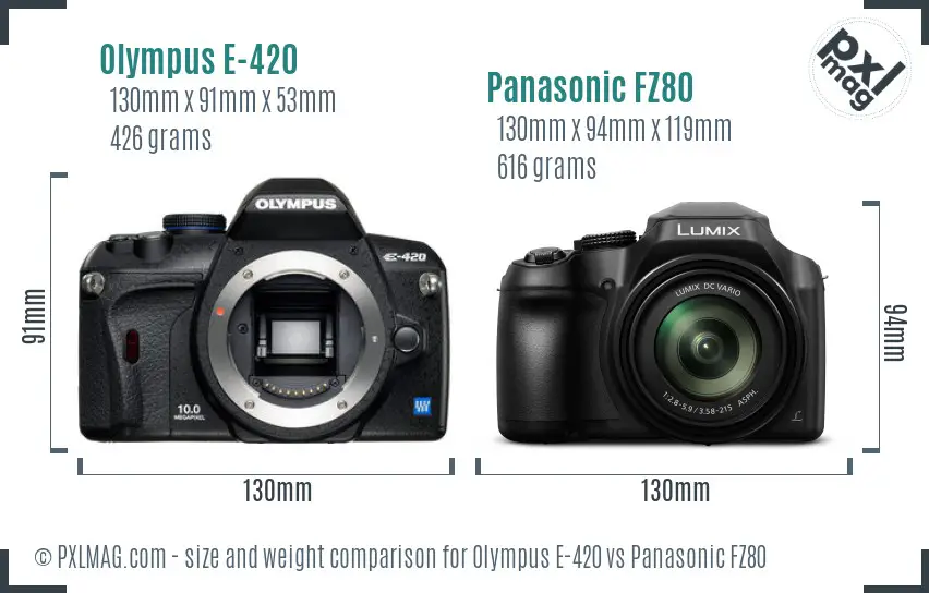 Olympus E-420 vs Panasonic FZ80 size comparison