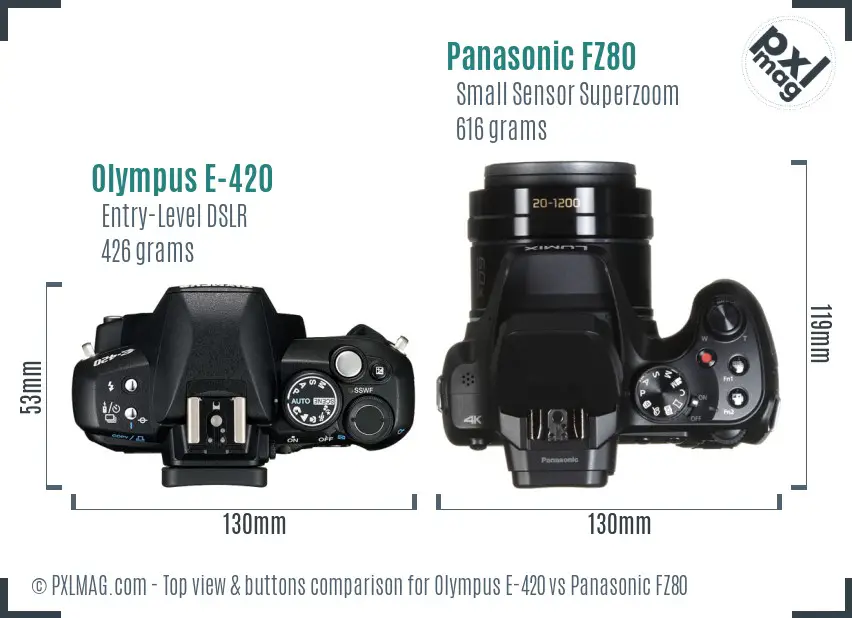 Olympus E-420 vs Panasonic FZ80 top view buttons comparison