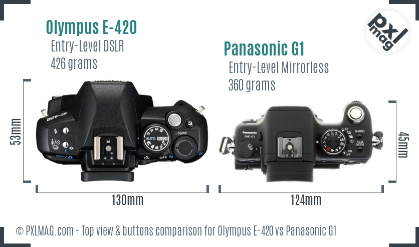 Olympus E-420 vs Panasonic G1 top view buttons comparison