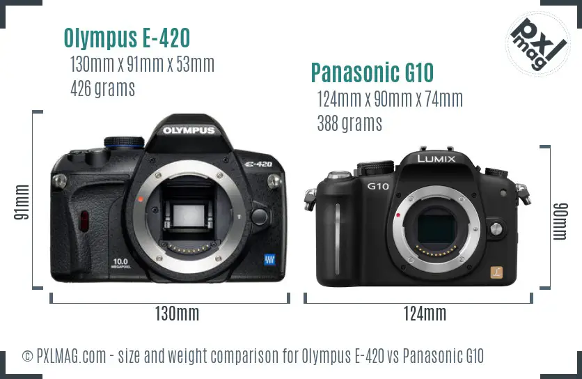 Olympus E-420 vs Panasonic G10 size comparison
