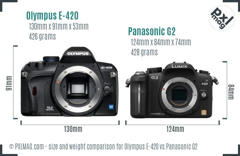 Olympus E-420 vs Panasonic G2 size comparison